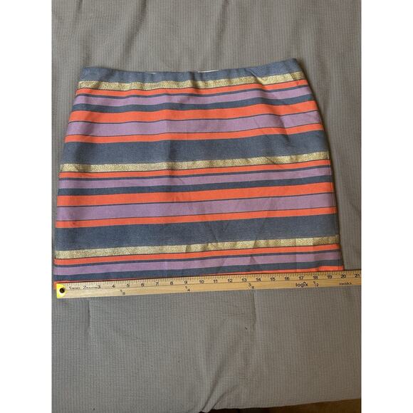J. Crew Women's Mini Skirt Size 8 Striped Blue Shimmer Gold Coral Preppy - Picture 4 of 8
